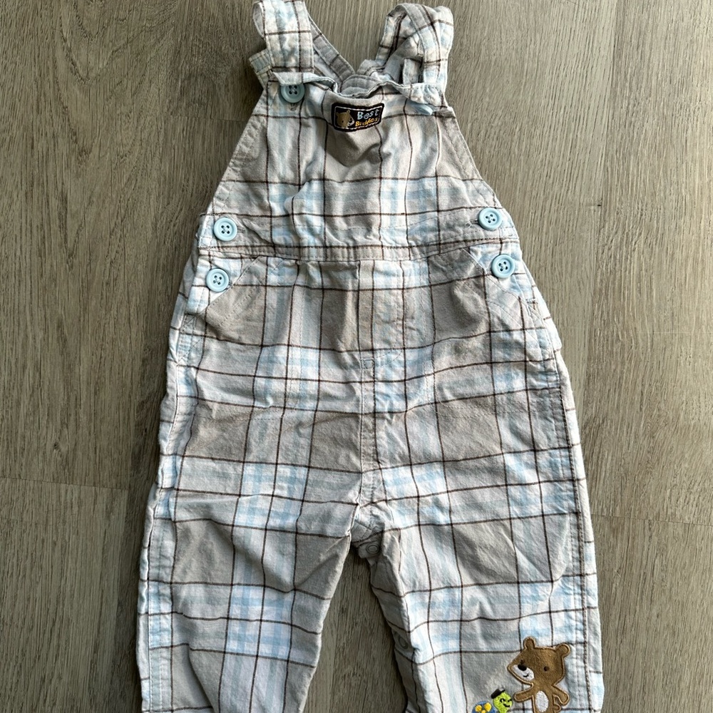 Child of Mine Plaid Overalls with Bear Patch